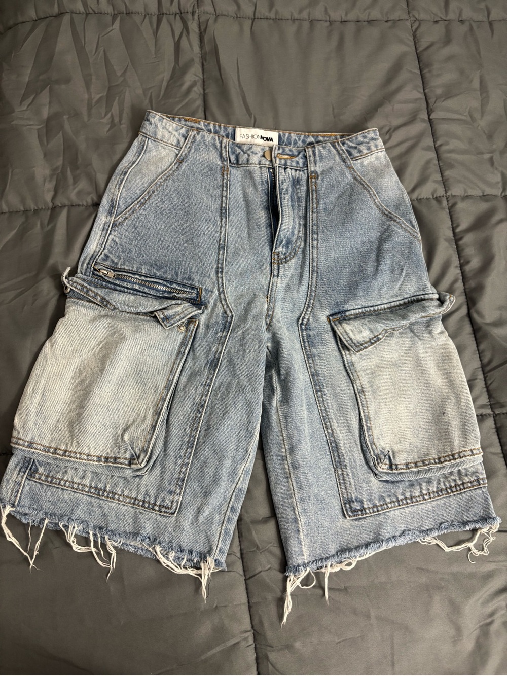 Fashion Nova Light Wash Denim Cargo Shorts